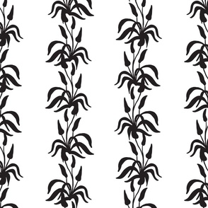 SMALL TRADITIONAL HAND DRAWN DESERT FLOWER BOTANICAL STRIPE TWO COLOUR-BLACK AND WHITE