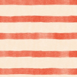 Nautical Costal Horizontal Stripe - Orange-Red, Linen Cream - (Boathouse)