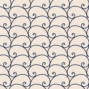 Geo Fibonacci Spiral Wave Linework - Navy Blue on Cream