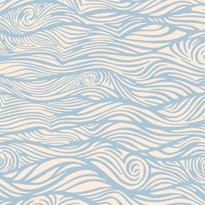 Sea Surf Ocean Waves -Linen Cream, Serenity Blue - (Tidal Wave)