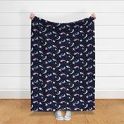 (M) celestial shrimp love with starfish - moody night scene for children‘s swimwear or bedding