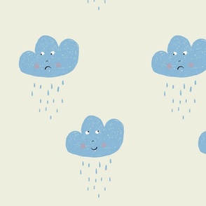 Happy and sad clouds and Rain over neutral beige background