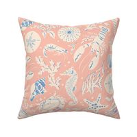 Painted Sea Creatures - Coral Pink, Azure Blue - (Oceanic)