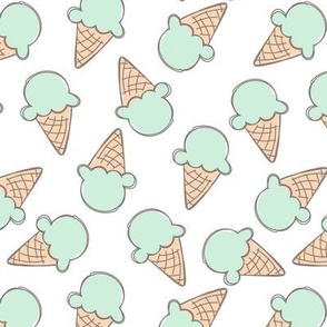 Vintage boho freehand sketched minimalist raw ice-cream summer candy mint beige on white