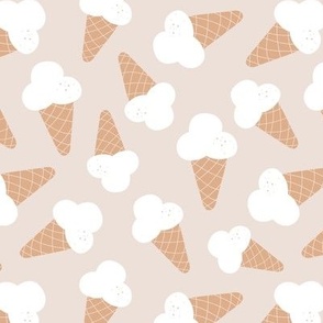 Sweet summer ice-cream cones - boho style neutral summer snack poolside design white beige sand
