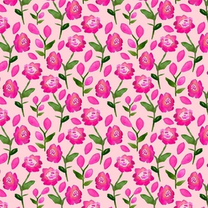 Watercolor pink rose Blooms on pink - Medium Scale