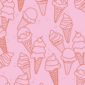 Scandinavian style modernist ice-cream cones - tossed summer pool snacks for kids minimalist design tangerine orange on pink