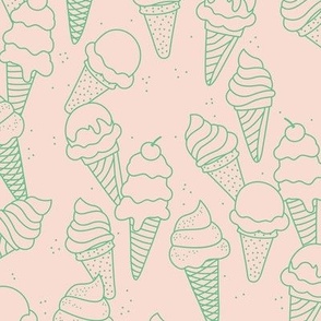 Scandinavian style modernist ice-cream cones - tossed summer pool snacks for kids minimalist design green on blush
