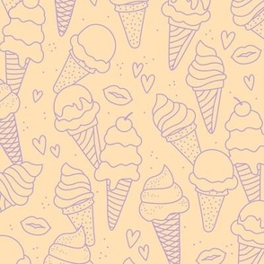 Scandinavian style modernist ice-cream cones - tossed summer pool snacks for kids minimalist design lilac purple on yellow
