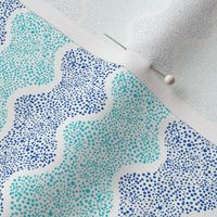 (SMALL) Electric Blue and Turquoise Ocean Waves of Dots Pointillism Style on White Background