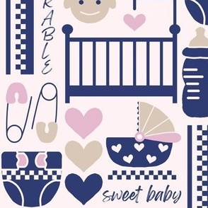 Cute Baby Girl Pattern in Pink, Tan and Navy - Medium