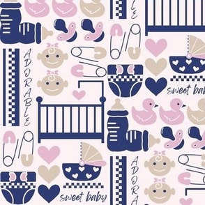 Cute Baby Girl Pattern in Pink, Tan and Navy - Small