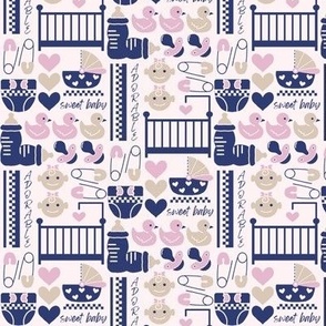 Cute Baby Girl Pattern in Pink, Tan and Navy - Mini