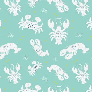 Blue and White Lobster Crab Pattern