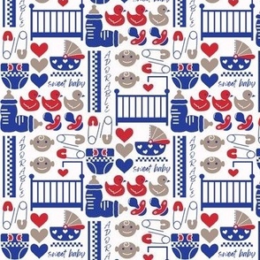Cute Baby Boy Pattern in Red, Brown and Blue - Mini