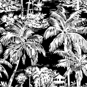 Palm Breeze Paradise Toile  - Black - New