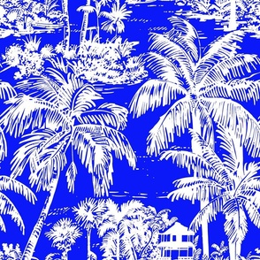 Palm Breeze Paradise Toile  - Bright Royal - New