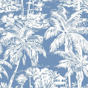 Palm Breeze Paradise Toile  - Chambray Blue - New