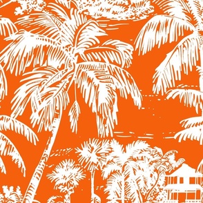 Palm Breeze Paradise Toile  – Orange – New 