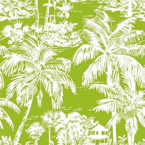 Palm Breeze Paradise Toile – Electric Lime – New 