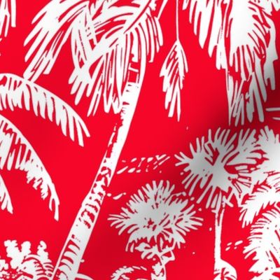 Palm Breeze Paradise Toile  – Red – New 
