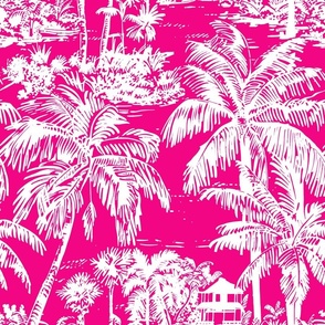  Palm Breeze Paradise Toile – Hot Raspberry – New 