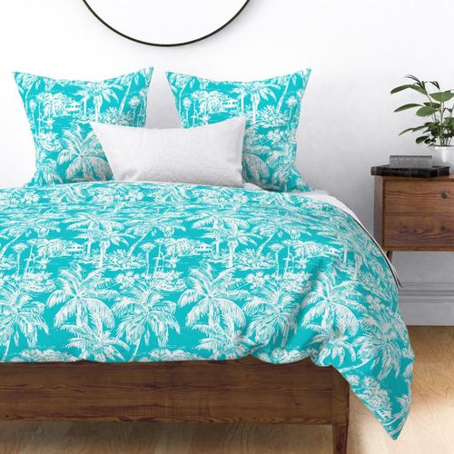  Palm Breeze Paradise Toile – Aqua/White – New 