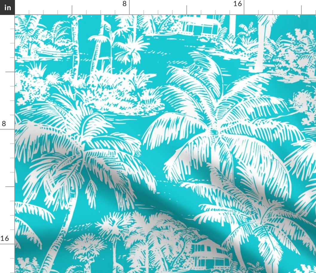  Palm Breeze Paradise Toile – Teal – New 