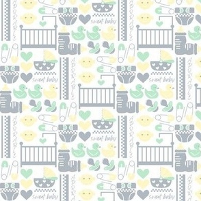 Cute Gender Neutral Baby Pattern in Grey, Light Yellow and Mint Green - MIni