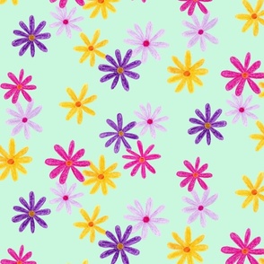 colorful daisies on mint green - medium