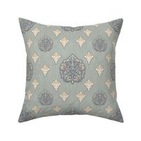 Rococo Elegance - Decadent Damask - Slate Green and Gold Colorway