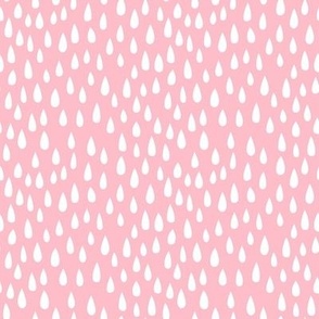Smaller Scale Rainy Day Raindrops White on Baby Pink