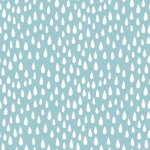 Smaller Scale Rainy Day Raindrops White on Baby Blue