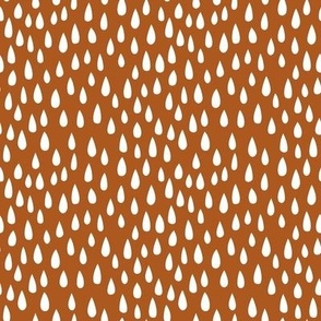 Smaller Scale Rainy Day Raindrops White on Sunset Brown