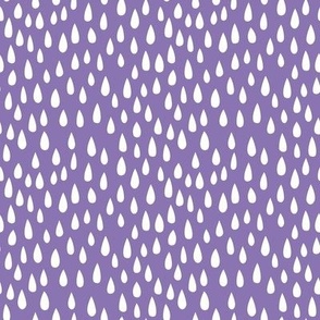 Smaller Scale Rainy Day Raindrops White on Violet