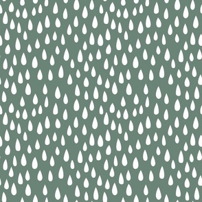 Bigger Scale Rainy Day Raindrops White on Soft Pine Green