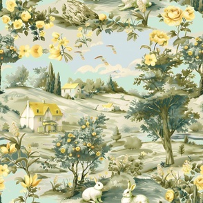 English Garden Elegance Toile Wallpaper – Yellow  Wallpaper 