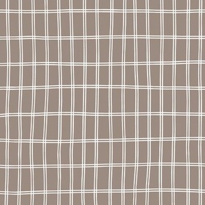 Hand drawn simple grid in taupe grey and white | white  grid  lines on gray  0.5 inch
