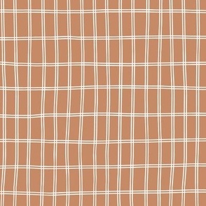 Hand drawn simple grid in clay brown and white | white  grid  lines on brown  0.5 inch
