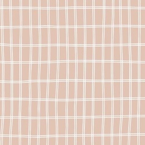 Hand drawn simple grid in dusty pink and white | white grid lines on pink  0.5 inch