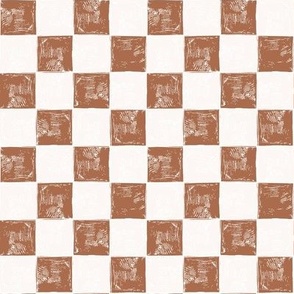 Checkerboard plaid in eggshell white and  sienna brown | 1 inch