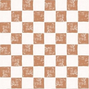 Checkerboard plaid in eggshell white and ochre brown | 1 inch