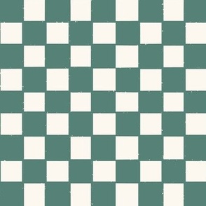 Hand Drawn Checkered-Teal, Hand Drawn Green Checks, Ivory Checkerboard, Checker Design, Geometric, Contemporary, Teal Cream, Classic Checkerboard, Green Square Grid