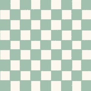 Hand Drawn Checkered-Mint, Hand Drawn Green Checks, Ivory Checkerboard, Checker Design, Geometric, Contemporary, Mint Cream, Classic Checkerboard, Green Square Grid
