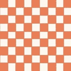 Hand Drawn Checkered-Orange, Hand Drawn Orange Checks, Ivory Checkerboard, Checker Design, Geometric, Contemporary, Orange Cream, Classic Checkerboard, Orange Square Grid