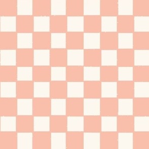 Hand Drawn Checkered-Blush, Hand Drawn Peachy Pink Checks, Ivory Checkerboard, Checker Design, Geometric, Contemporary, Pink Cream, Classic Checkerboard, Pink Square Grid