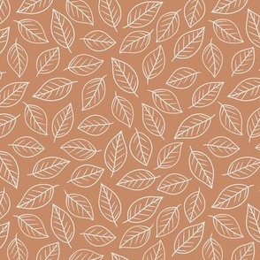 Simple white leaves contours on ochre brown