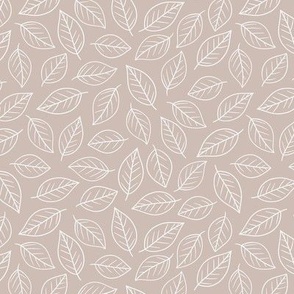 Simple white leaves contours on  taupe grey