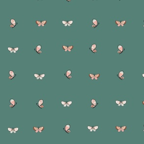 Butterflies on Teal, Nature Inspired, Hand Drawn Insects, Cute and Sweet, Green and Pink, Butterfly Wallpaper, Girl Bedroom, Blender, Preppy Girl, Girl Fabric, Outdoor 