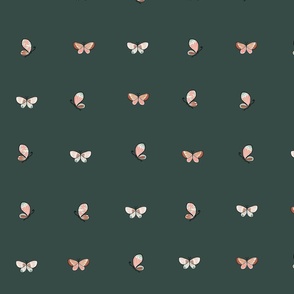 Butterflies on Forest Green, Nature Inspired, Hand Drawn Insects, Cute and Sweet, Green and Pink, Butterfly Wallpaper, Girl Bedroom, Blender, Preppy Girl, Girl Fabric, Outdoor 